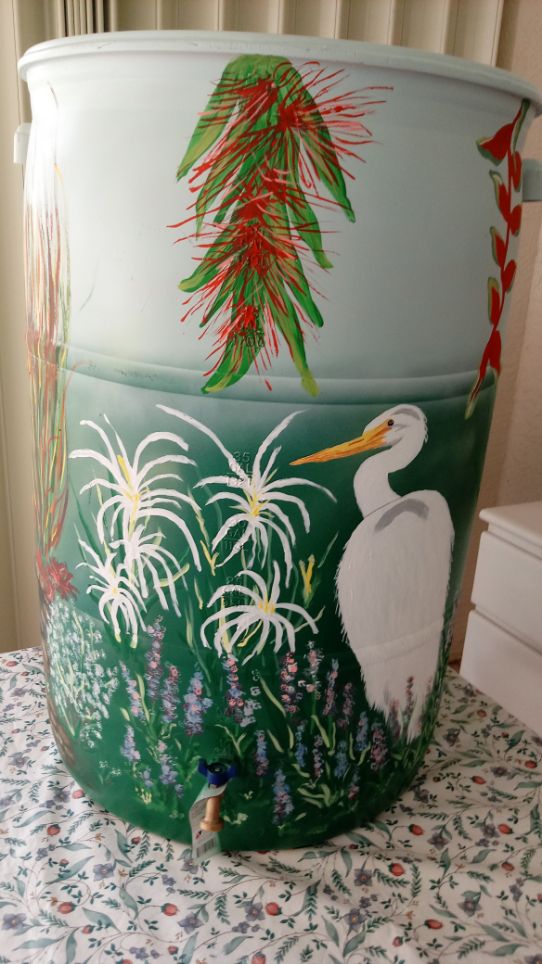 Painted rain barrel