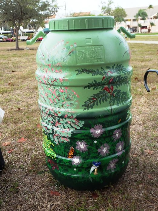 March in the Park 2022 garden club of cape coral raffle prize hand painted rain barrel