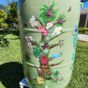 Hand Painted Rain Barrel for Garden Club of Cape Coral March in the Park Plant Sale and Art Expo 2023