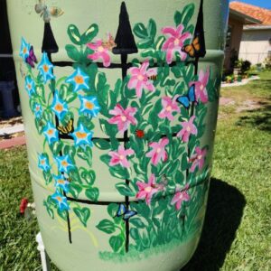 Hand Painted Rain Barrel for Garden Club of Cape Coral March in the Park Plant Sale and Art Expo 2023